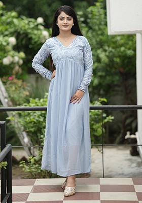 Sky Blue Woven Crepe Georgette Kurta