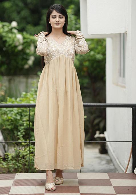 Cream Woven Crepe Georgette Kurta