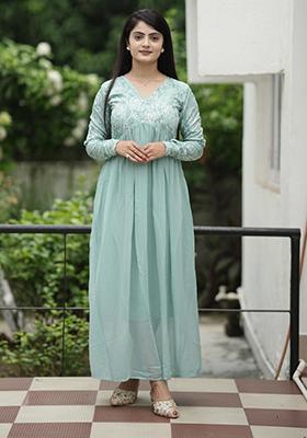 Tranquil Blue Woven Crepe Georgette Kurta