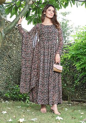 Multicolor Digital Print Faux Georgette  Kurta With Dupatta