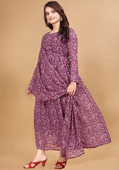 Pink Digital Print Faux Georgette  Kurta With Dupatta