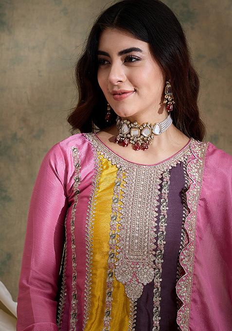 Pink Embroidered Chinon Sharara Set