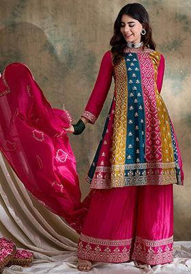 Pink Embroidered Chinon Kurta Set