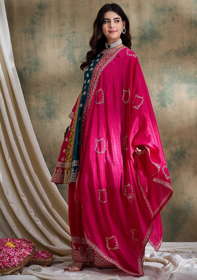 Pink Embroidered Chinon Kurta Set