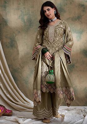 Mehendi Embroidered Chinon Kurta Set