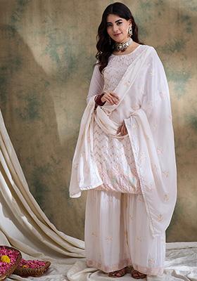 White Embroidered Chinon Kurta Set