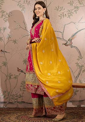 Pink Embroidered Chinon Kurta Set