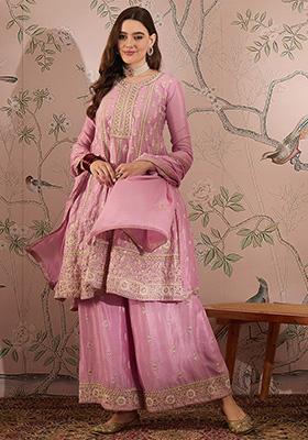Light Pink Embroidered Chinon Kurta Set