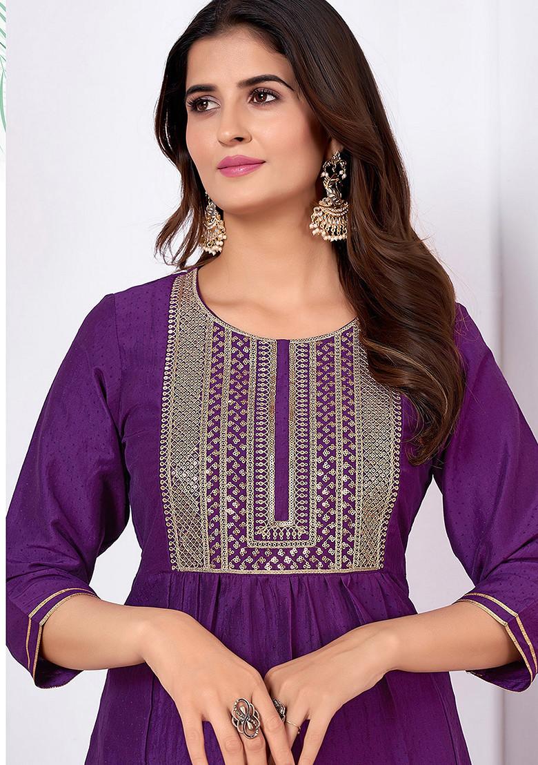 Purple Embroidered Silk Kurta Set