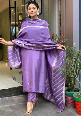 Purple Embroidered Chanderi Kurta Set