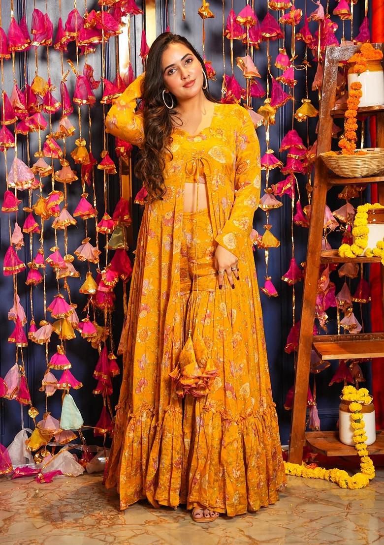 Yellow Printed Art Silk Sharara Set