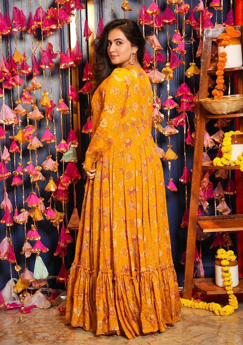 Yellow Printed Art Silk Sharara Set