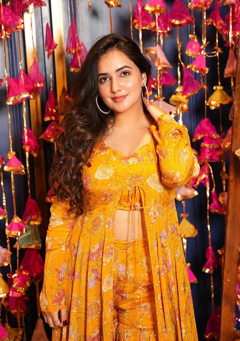 Yellow Printed Art Silk Sharara Set