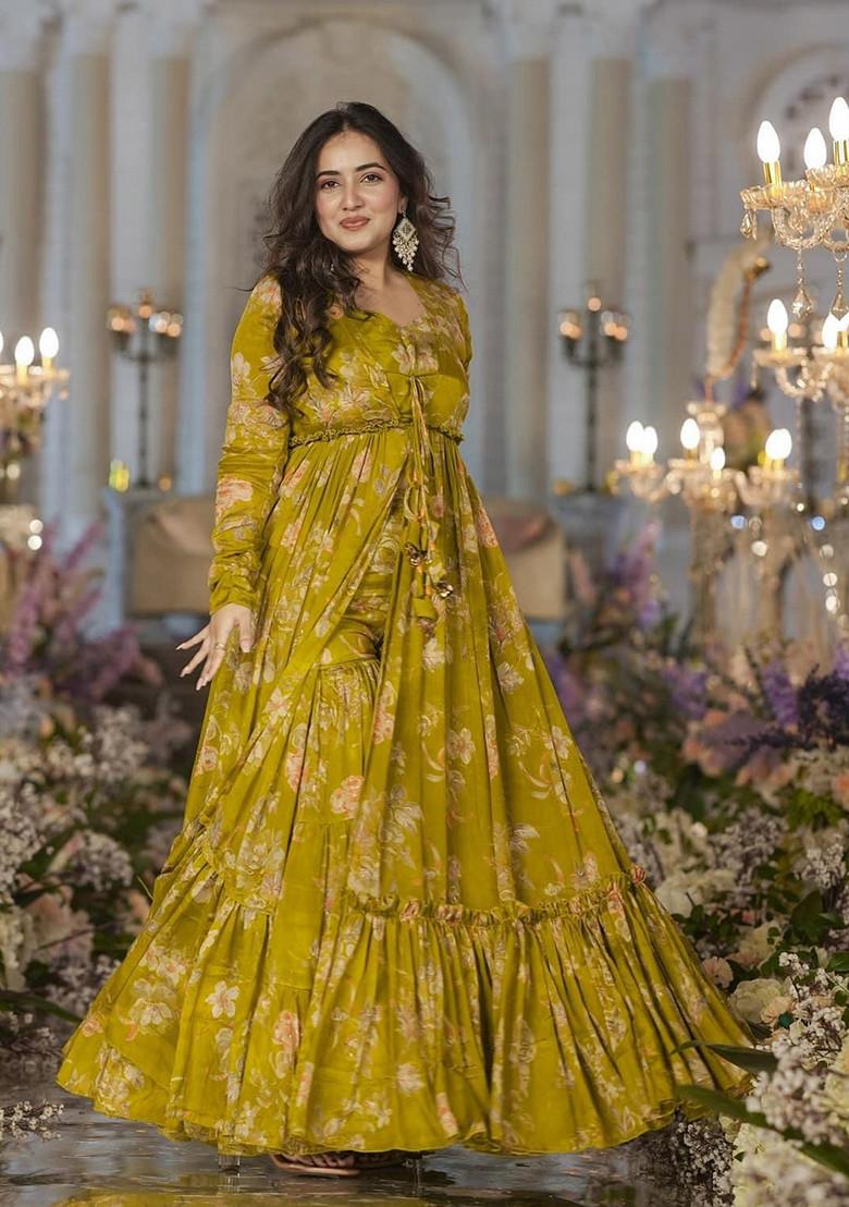 Green Printed Art Silk Sharara Set