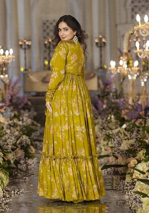 Green Printed Art Silk Sharara Set