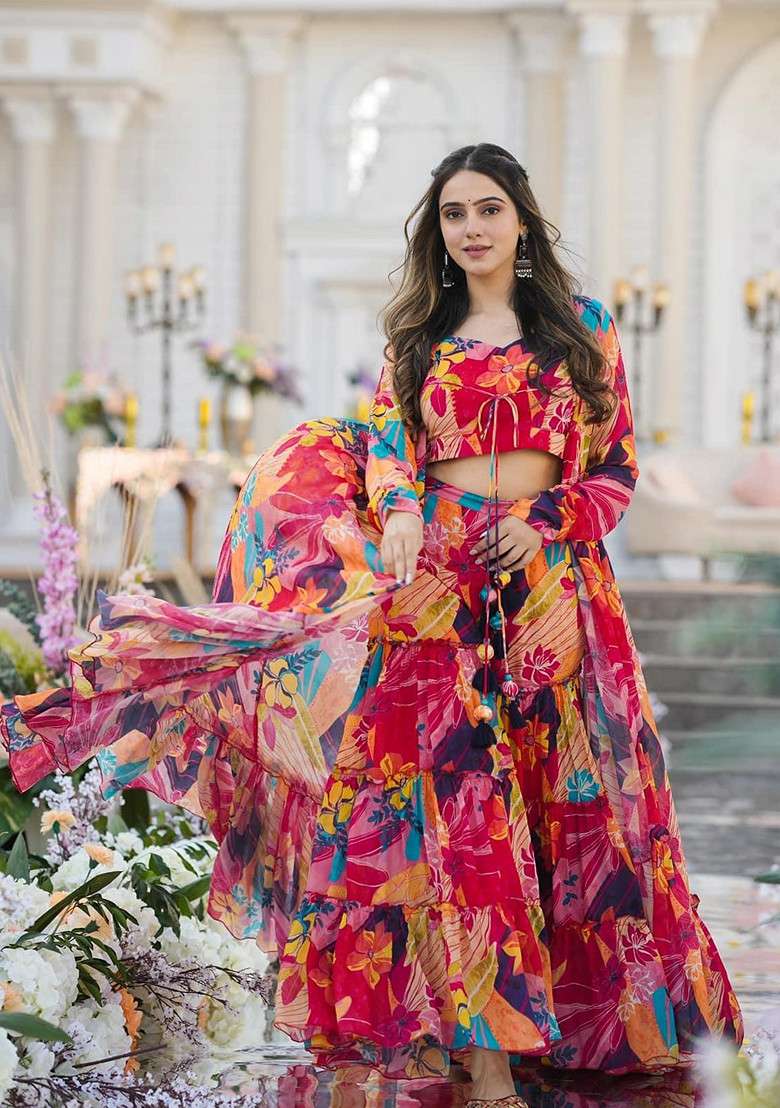 Multicolor Floral Print Silk Sharara Set - Indya