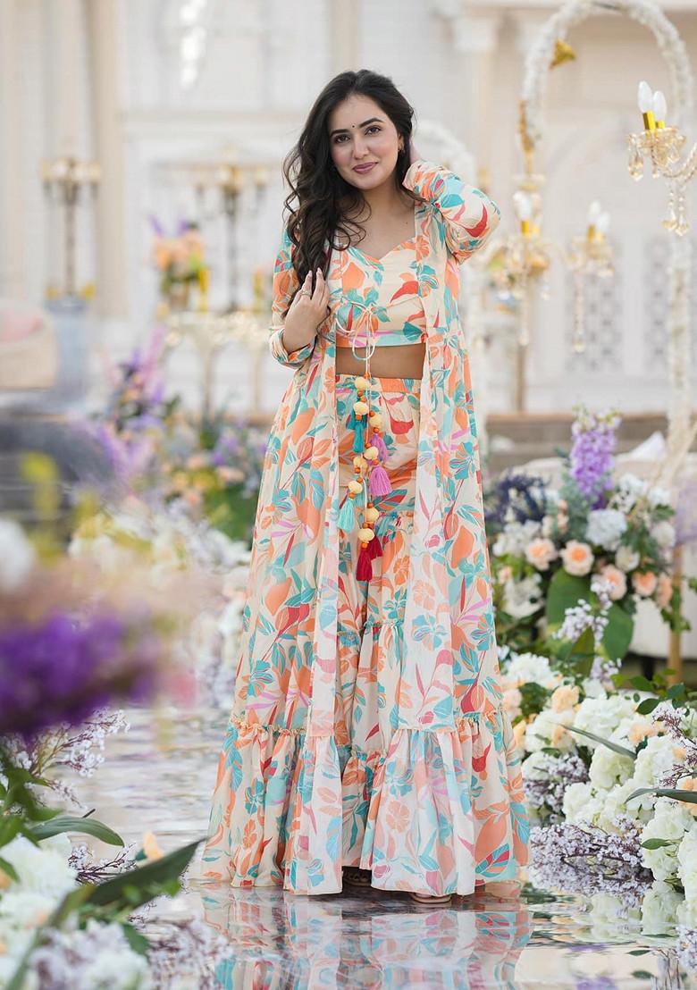 White Printed Art Silk Sharara Set