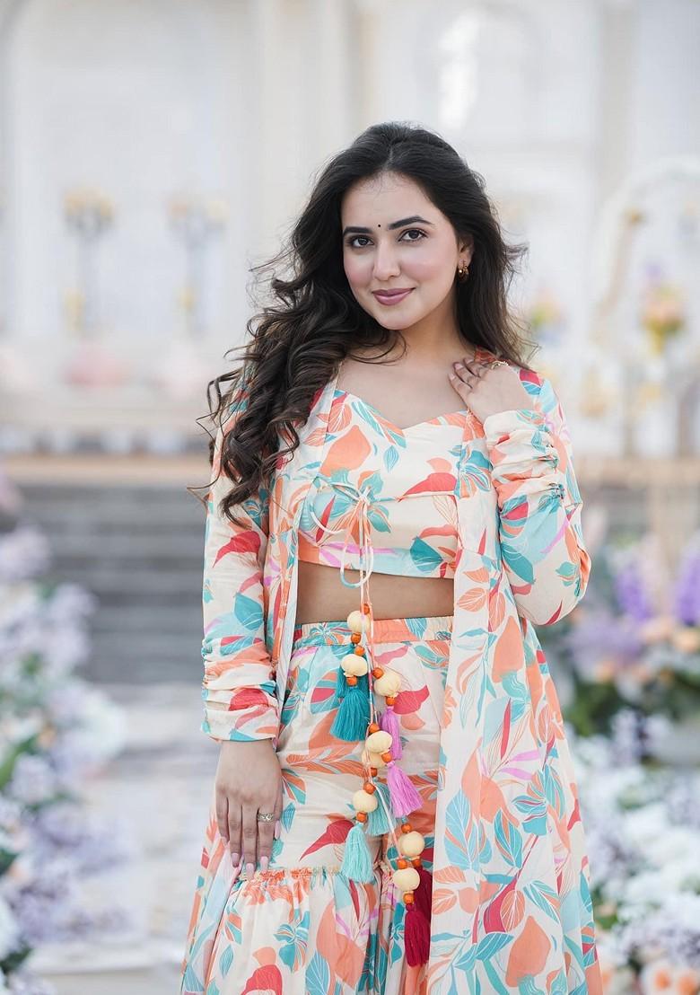 White Printed Art Silk Sharara Set