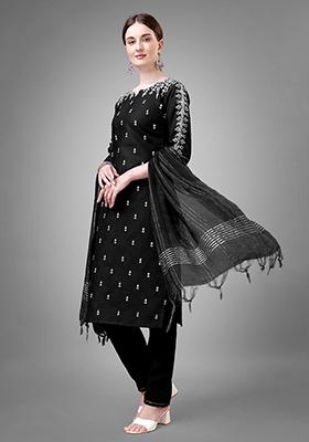Black Embroidered Cotton Kurta Set