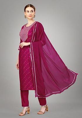 Pink Printed Silk Kurta Set