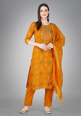 Yellow Printed Cotton Kurta Set
