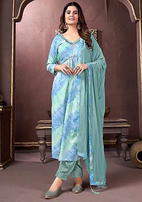 Sky Blue Printed Rayon Kurta Set
