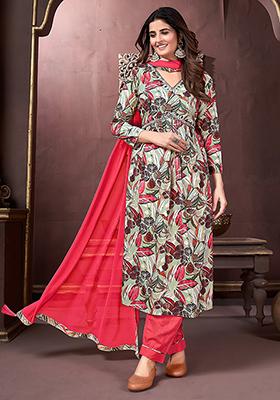 Green Printed Rayon Kurta Set