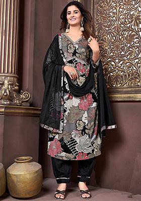 Grey Printed Rayon Kurta Set