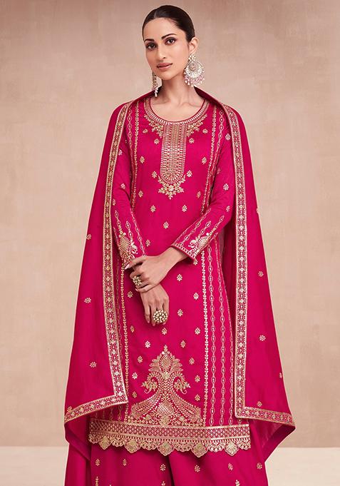 Pink Embroidered Silk Kurta Set