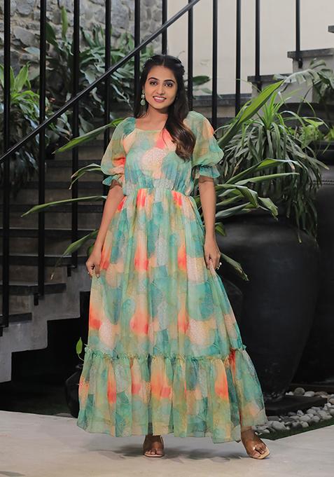 Multicolor Printed Georgette Gown