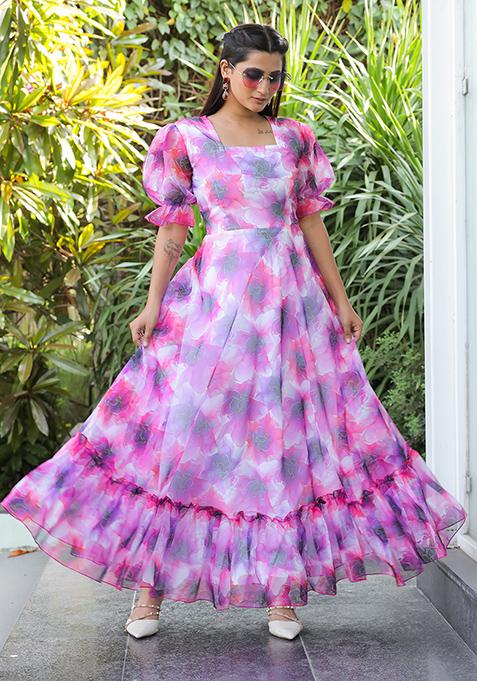 Pink Printed Georgette Gown