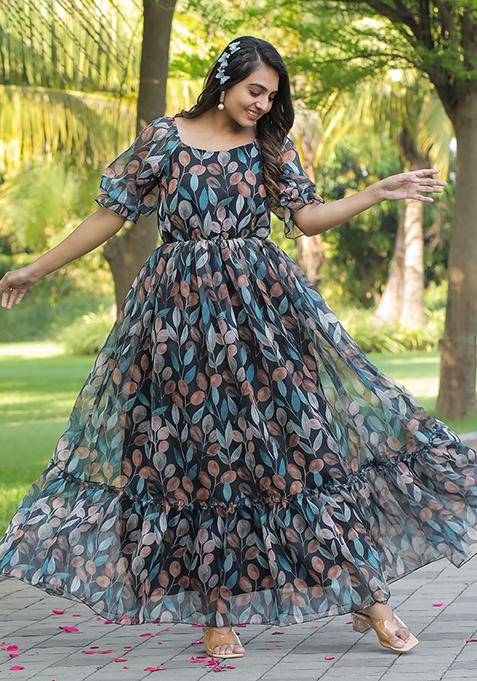 Black Printed Georgette Gown