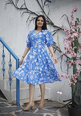 Blue Printed Art Silk Kurta