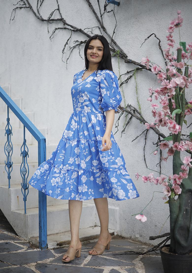 Blue Printed Art Silk Kurta