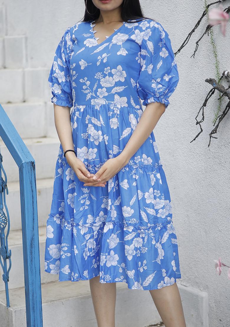 Blue Printed Art Silk Kurta