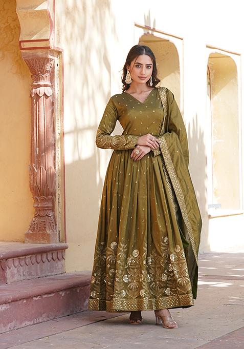 Green Embroidered Viscose Kurta Set