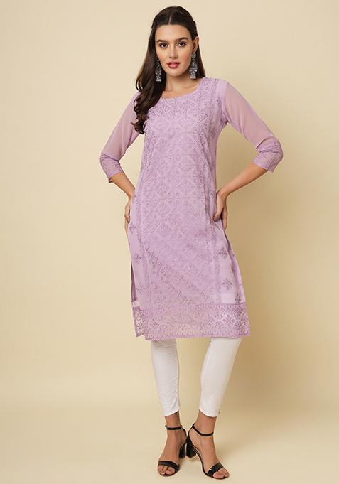 Purple Embroidered Georgette Kurta