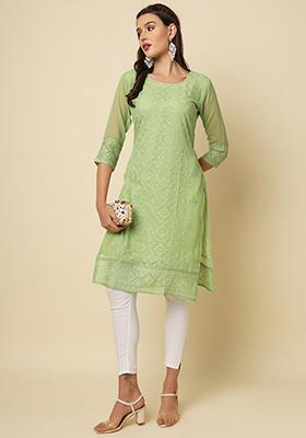 Green Embroidered Georgette Kurta