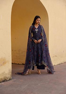 Navy Blue Solid Georgette Kurta Set