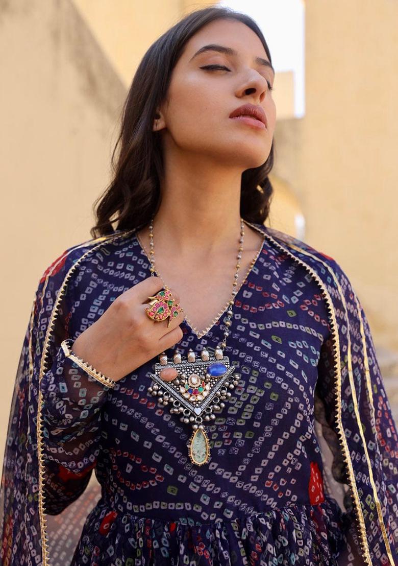 Navy Blue Solid Georgette Kurta Set