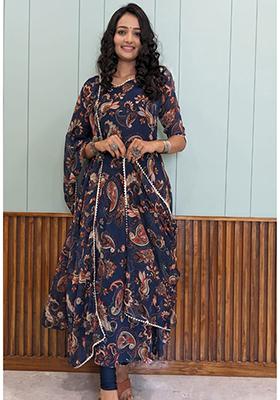 Navy Blue Solid Georgette Kurta Set