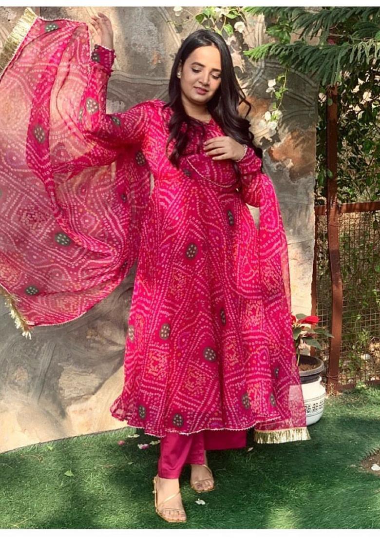 Pink Solid Georgette Kurta Set