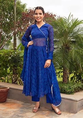 Blue Solid Georgette Kurta Set