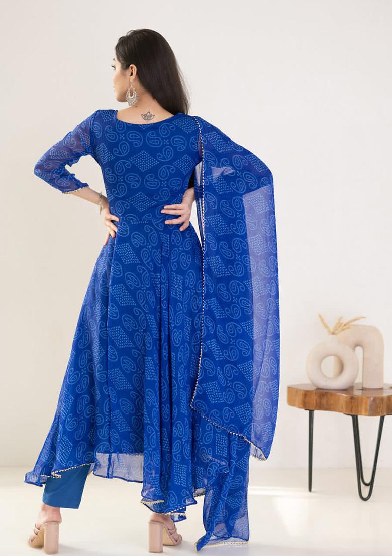 Blue Solid Georgette Kurta Set