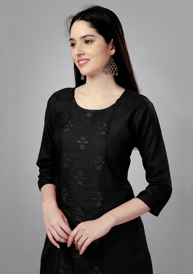 Black Embroidered Cotton Kurta