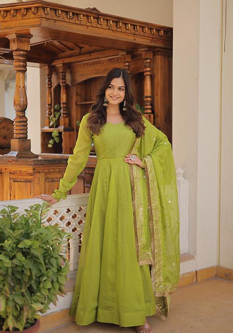 Green Embroidered Silk Kurta Set