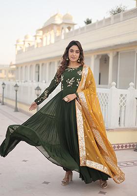 Green Embroidered Georgette Kurta Set