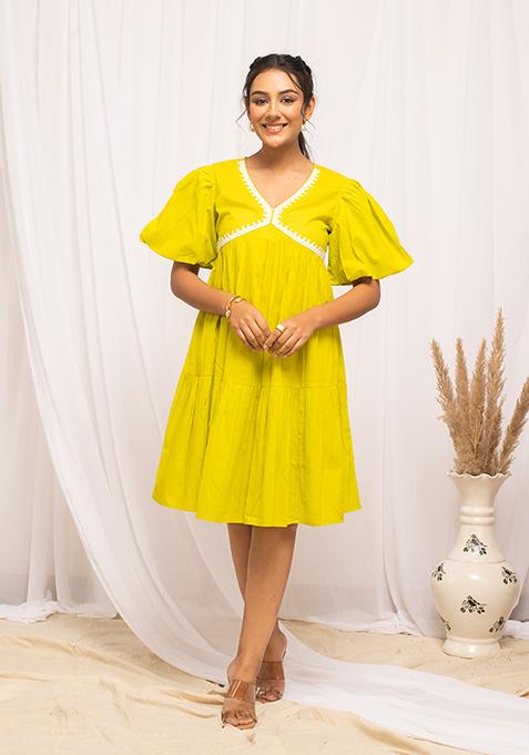 Yellow Printed Cotton Kurta