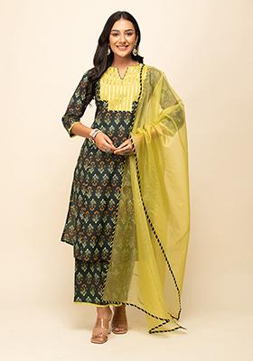 Black Printed Cotton Kurta Set