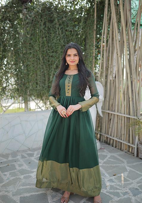 Green Woven Chiffon Gown